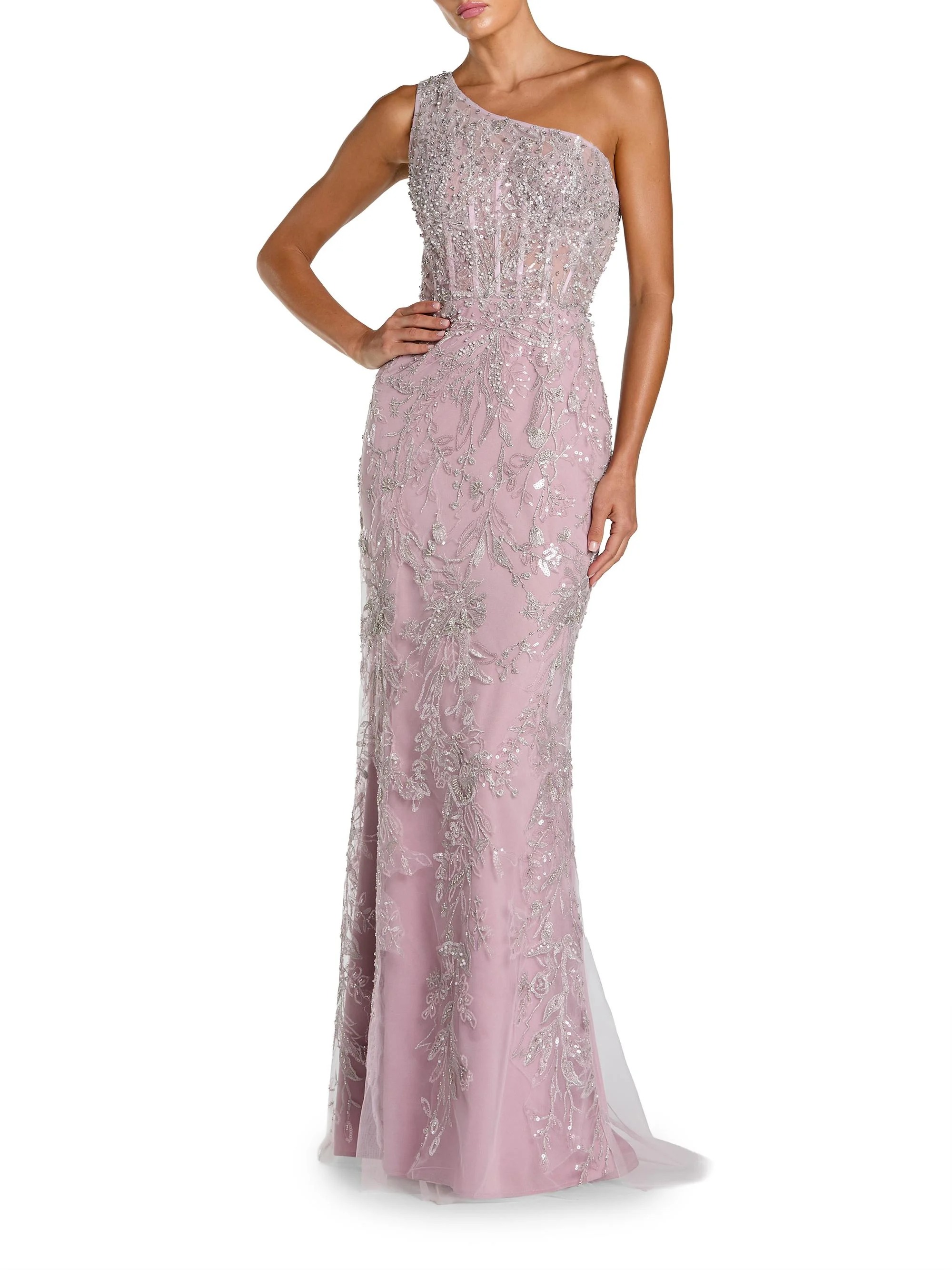 Women's Embellished One-Shoulder Gown - Lilac - 1