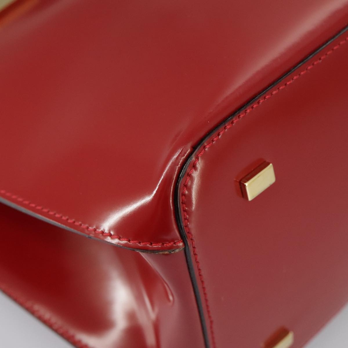 CELINE Hand Bag Patent Leather Red Gold - 15