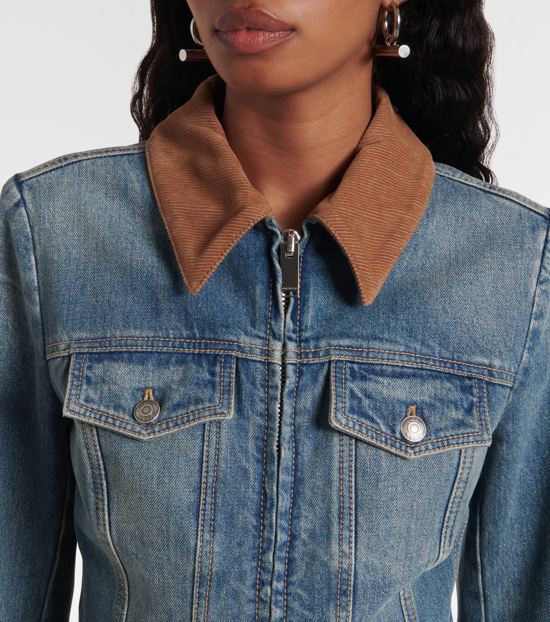 Peplum corduroy-trimmed denim jacket - 4