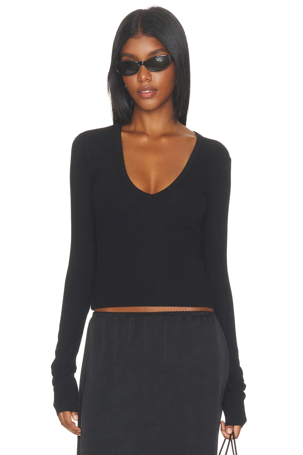 Butter Rib Long Sleeve V-neck Top - 1
