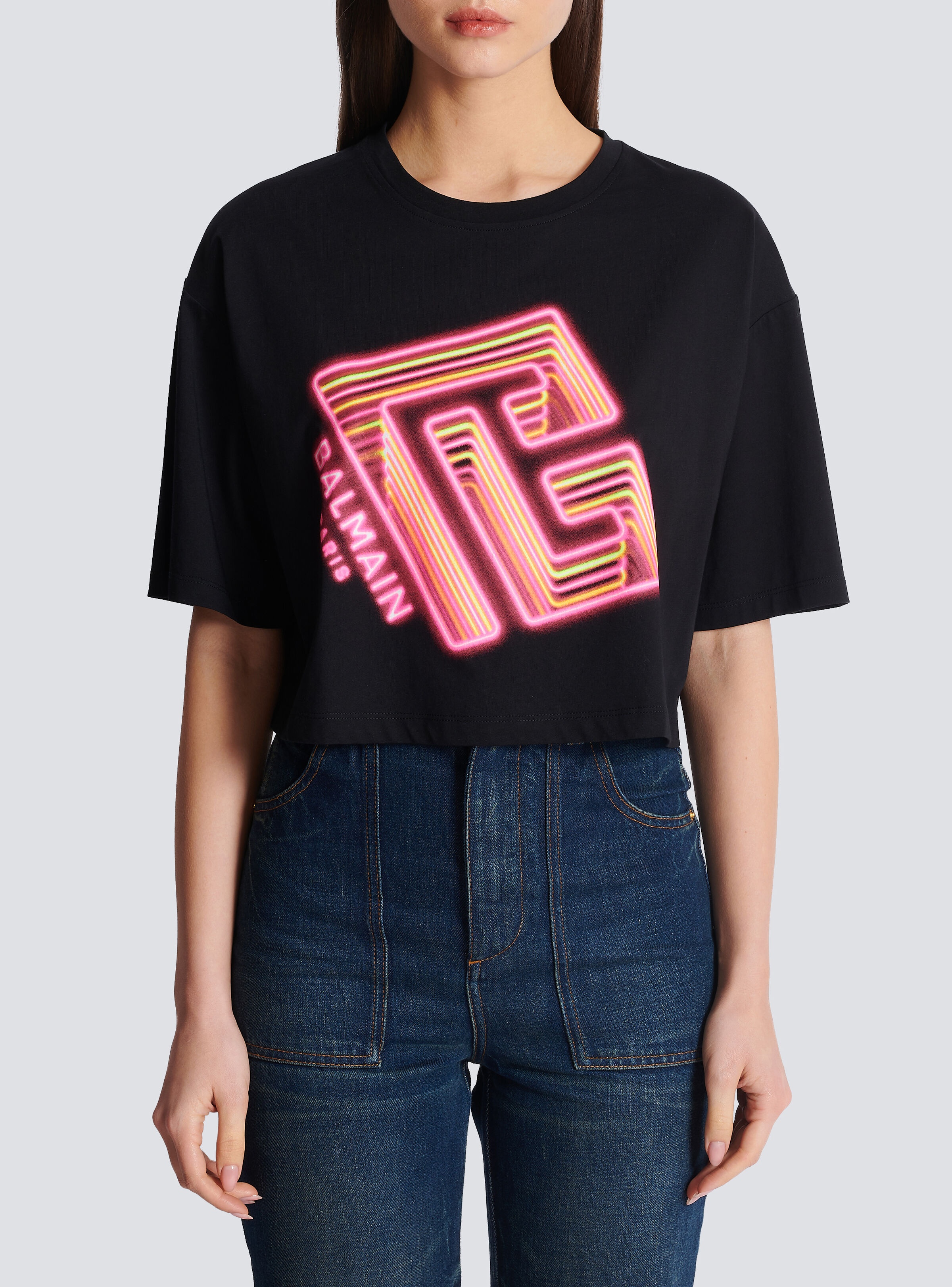 Cropped T-shirt with neon printed labyrinth logo - 5