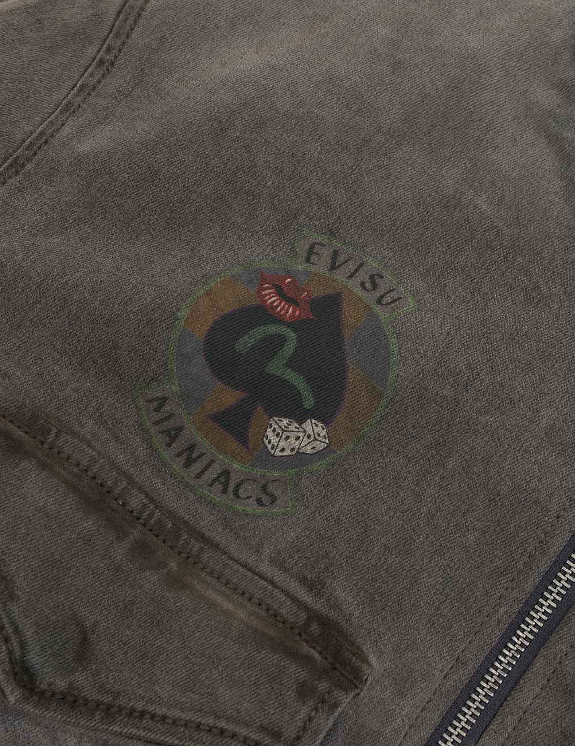 Heavy Washed Multi Logo Badges Print Regular Fit Padded Bomber Jacket - 3