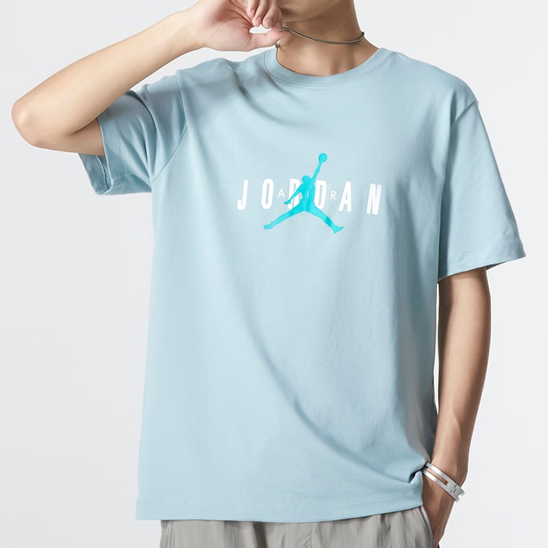 Men's Air Jordan Alphabet Flying Man Logo Printing Round Neck Casual Short Sleeve Blue T-Shirt DM146 - 3