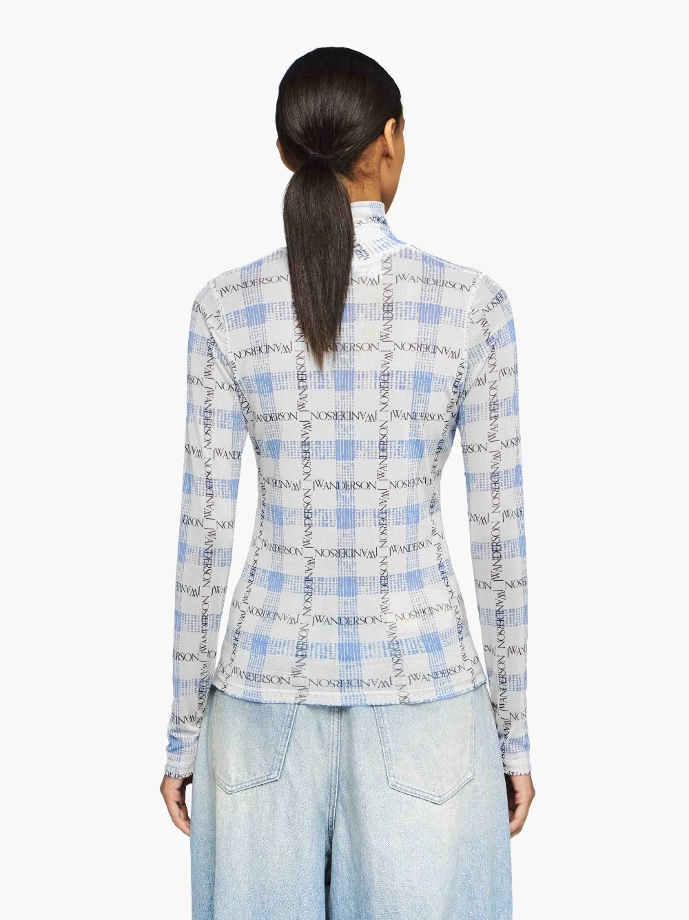 LOGO GRID CHECK PRINT - SHEER LONG SLEEVE TOP - 3