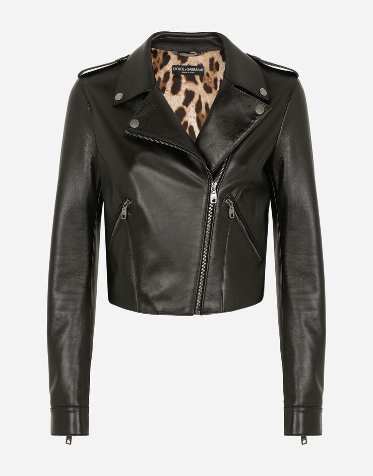 Leather biker jacket with tab details - 1