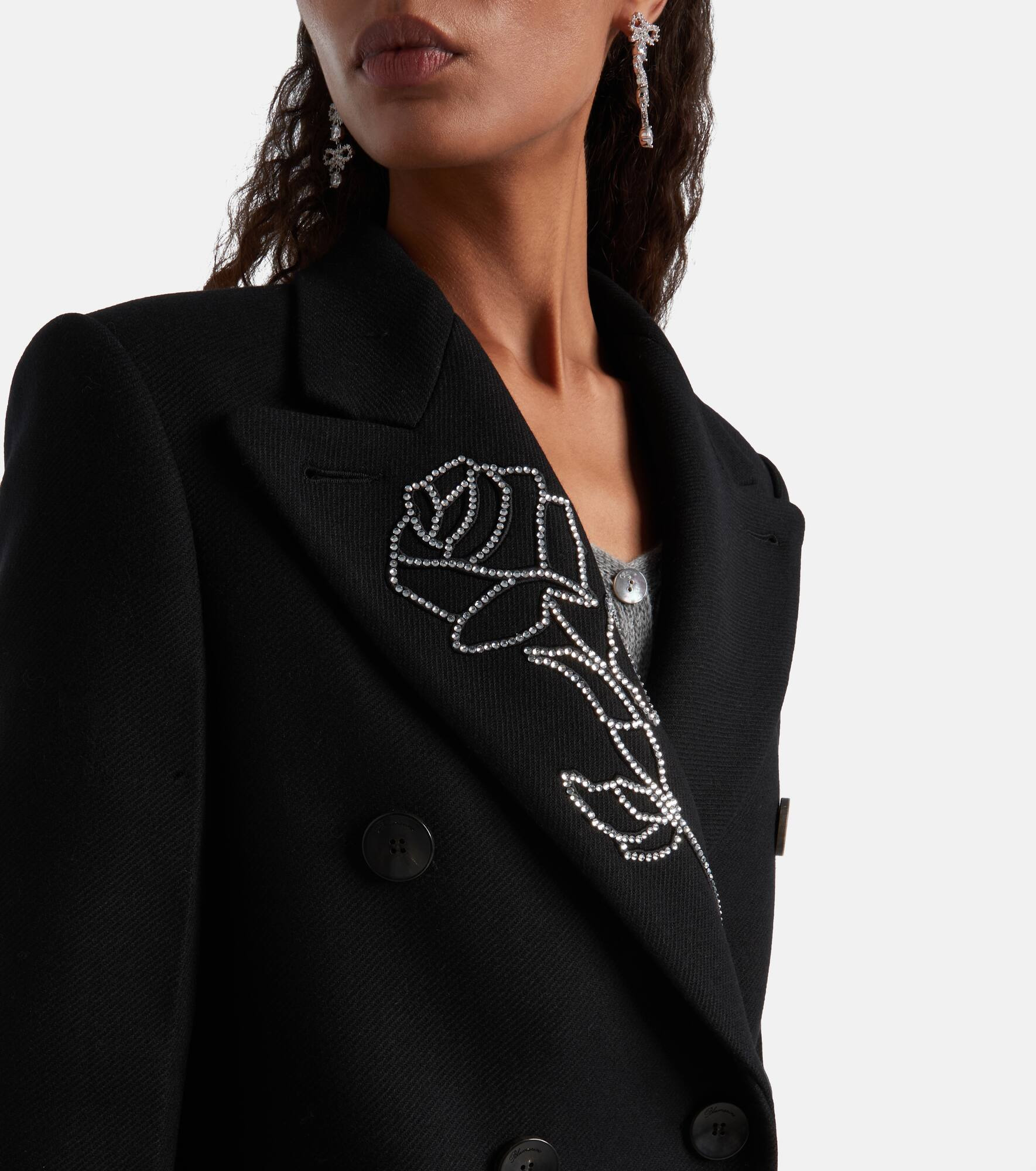 Embellished double-breasted wool-blend coat - 4