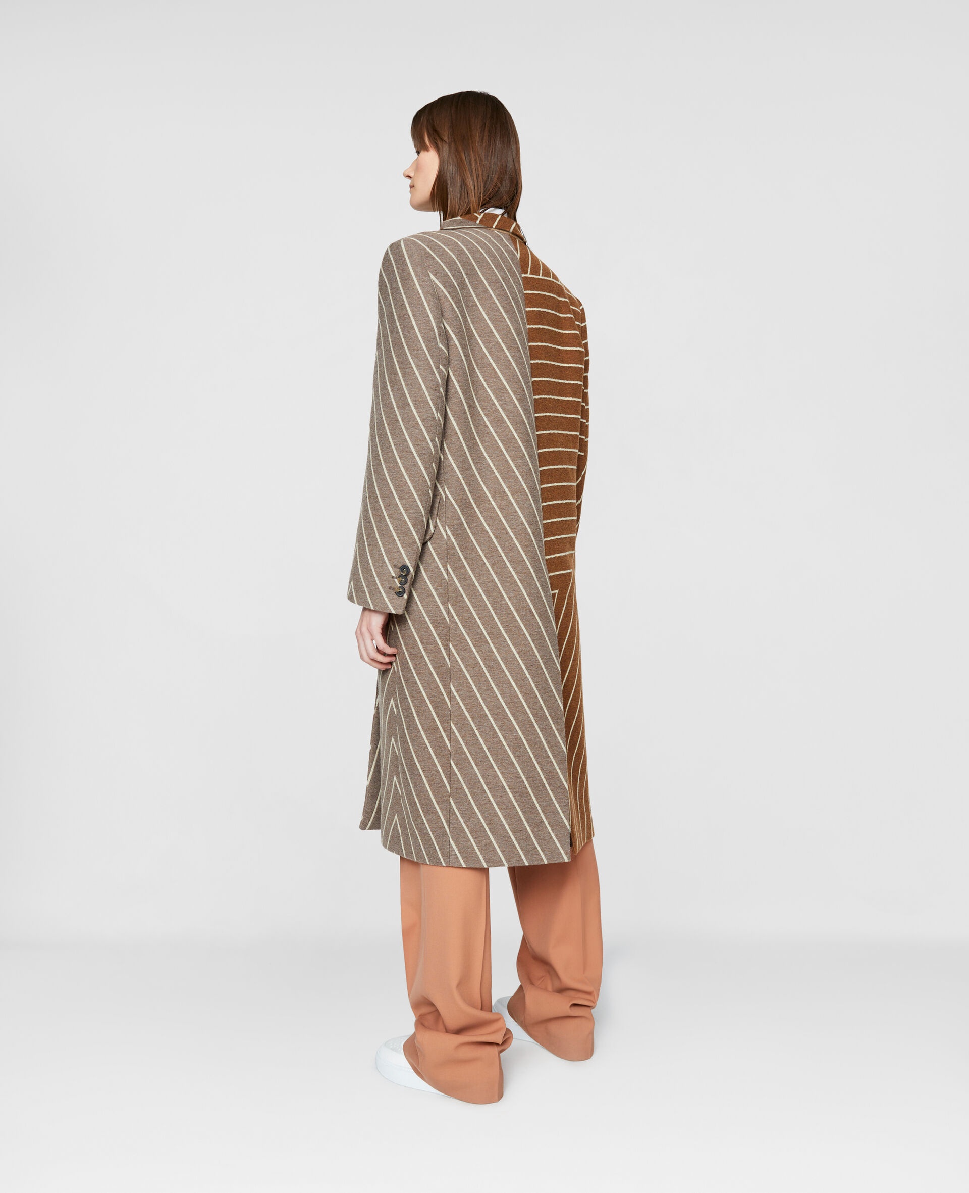 Variegated Stripe Double-Breasted Long Coat - 3