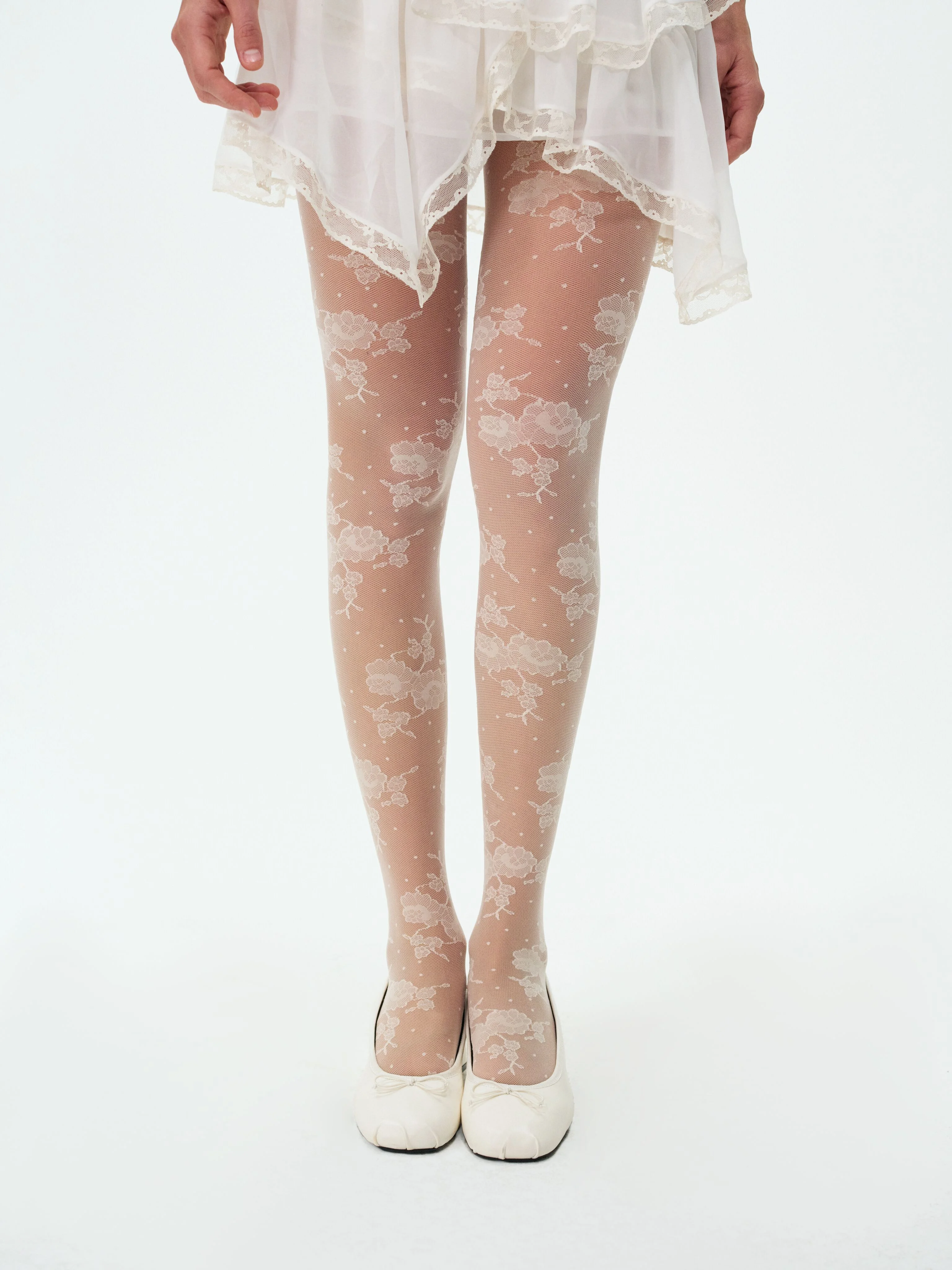 Floral Lace Dot Tights - 1