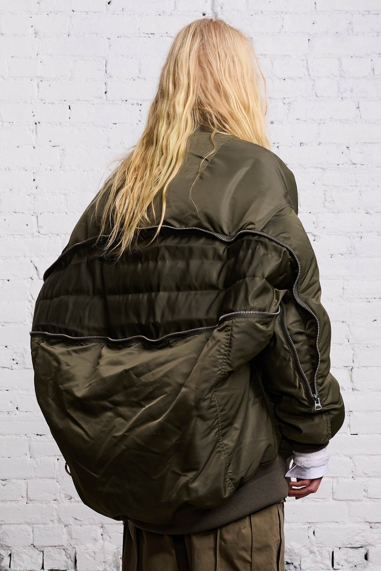 R13 Refurbished Liner Bomber Jacket In Olive for Women