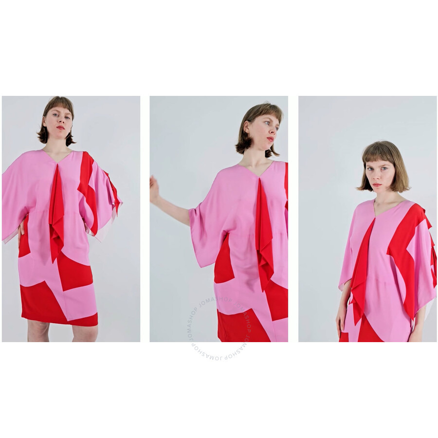 Burberry Ladies Primrose Pink Geometric Print Silk Crepe De Chine Cape Sleeve Dress - 3