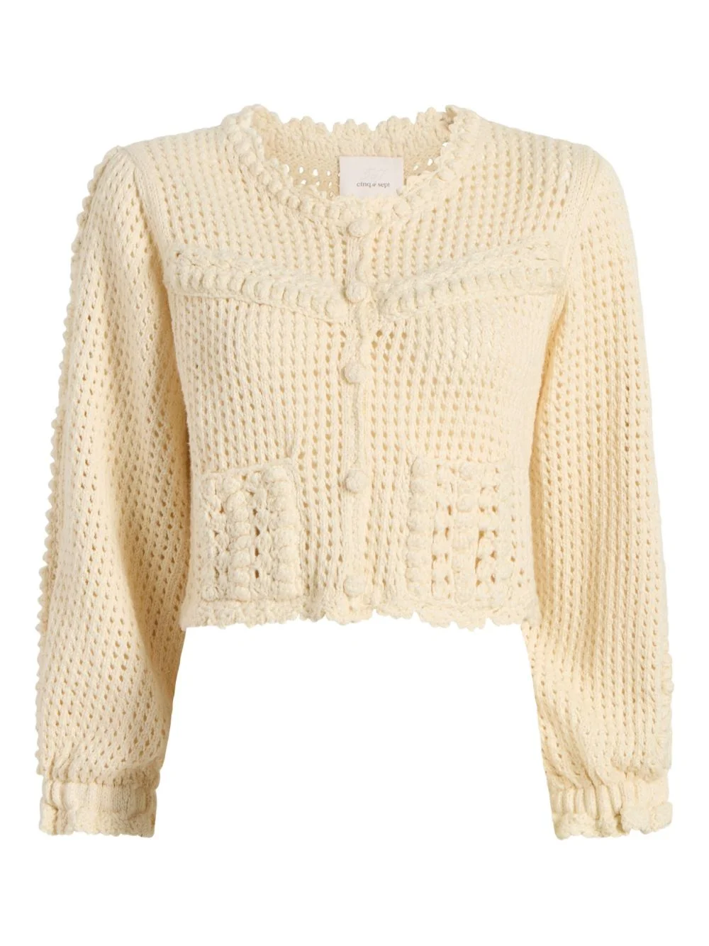 crochet-trimmed puff-sleeve cardigan - 1