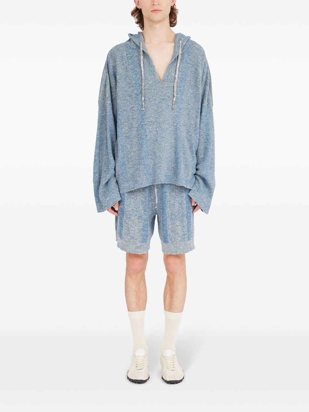 drawstring hood v-neck sweater - 2