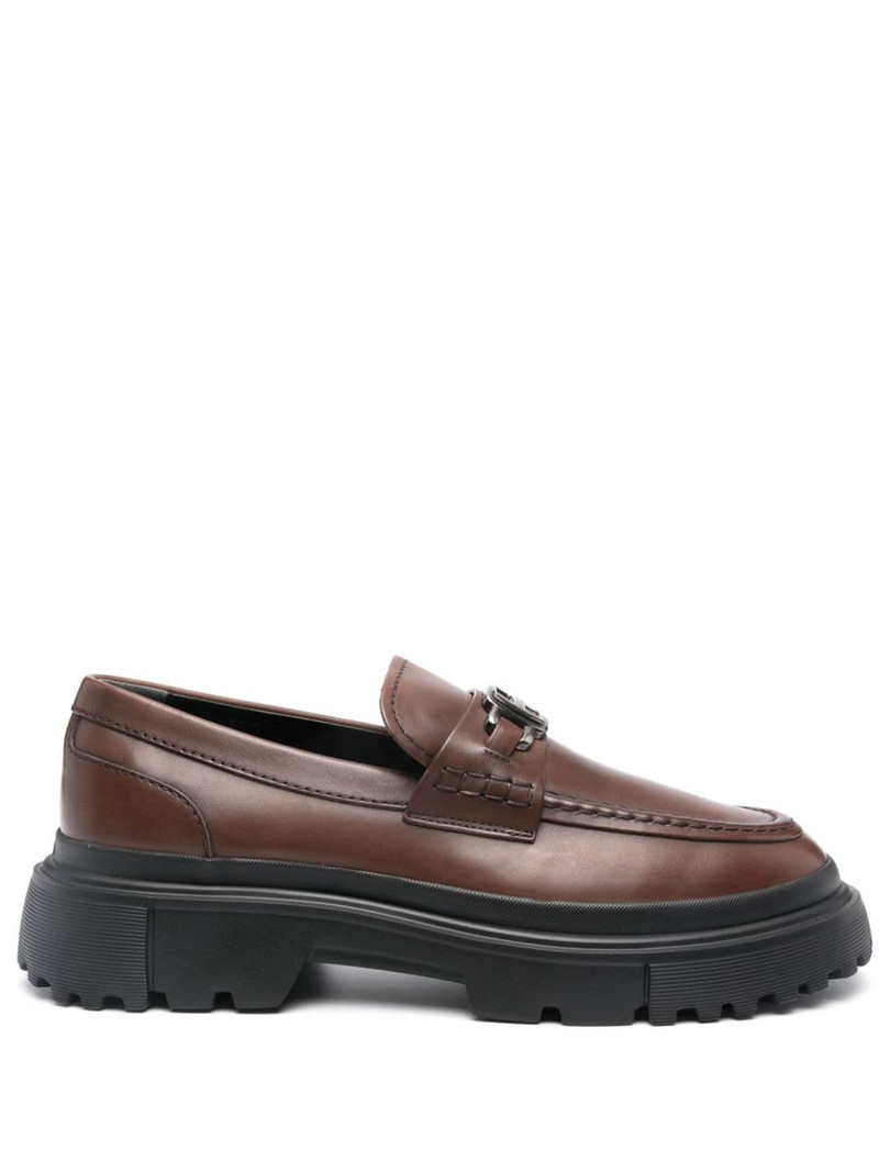 H619 logo-plaque leather loafers 1