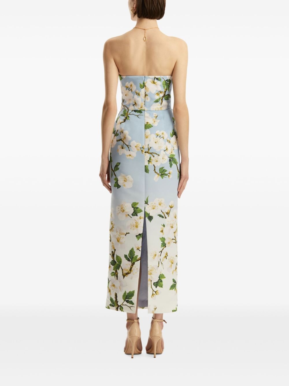 floral-print strapless dress - 4
