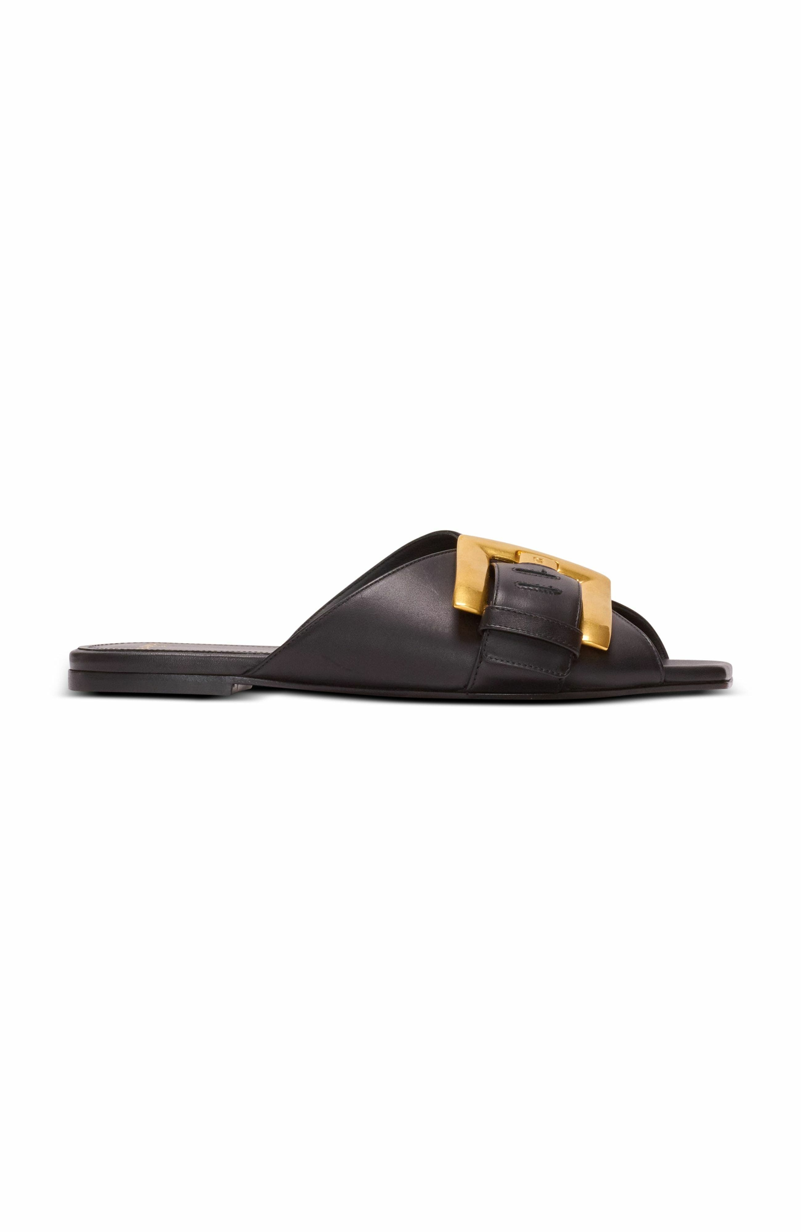 Balmain Anthem flat leather sandals in Black at Nordstrom - 4