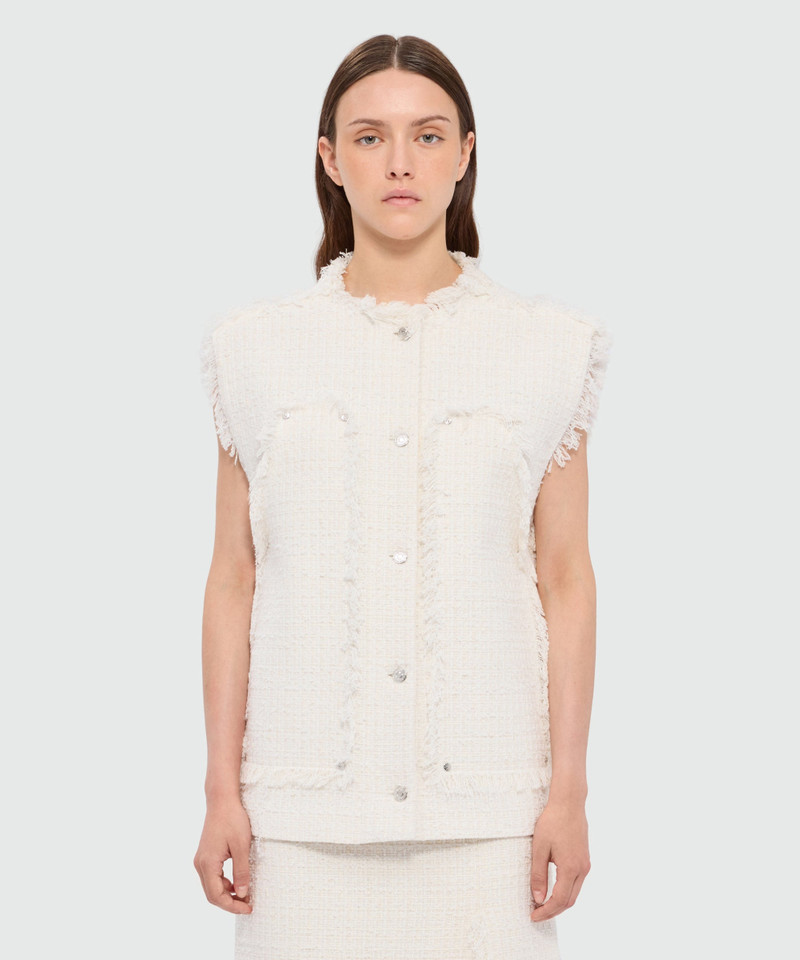 MSGM Off-white boucle tweed-effect vest with metal buttons outlook