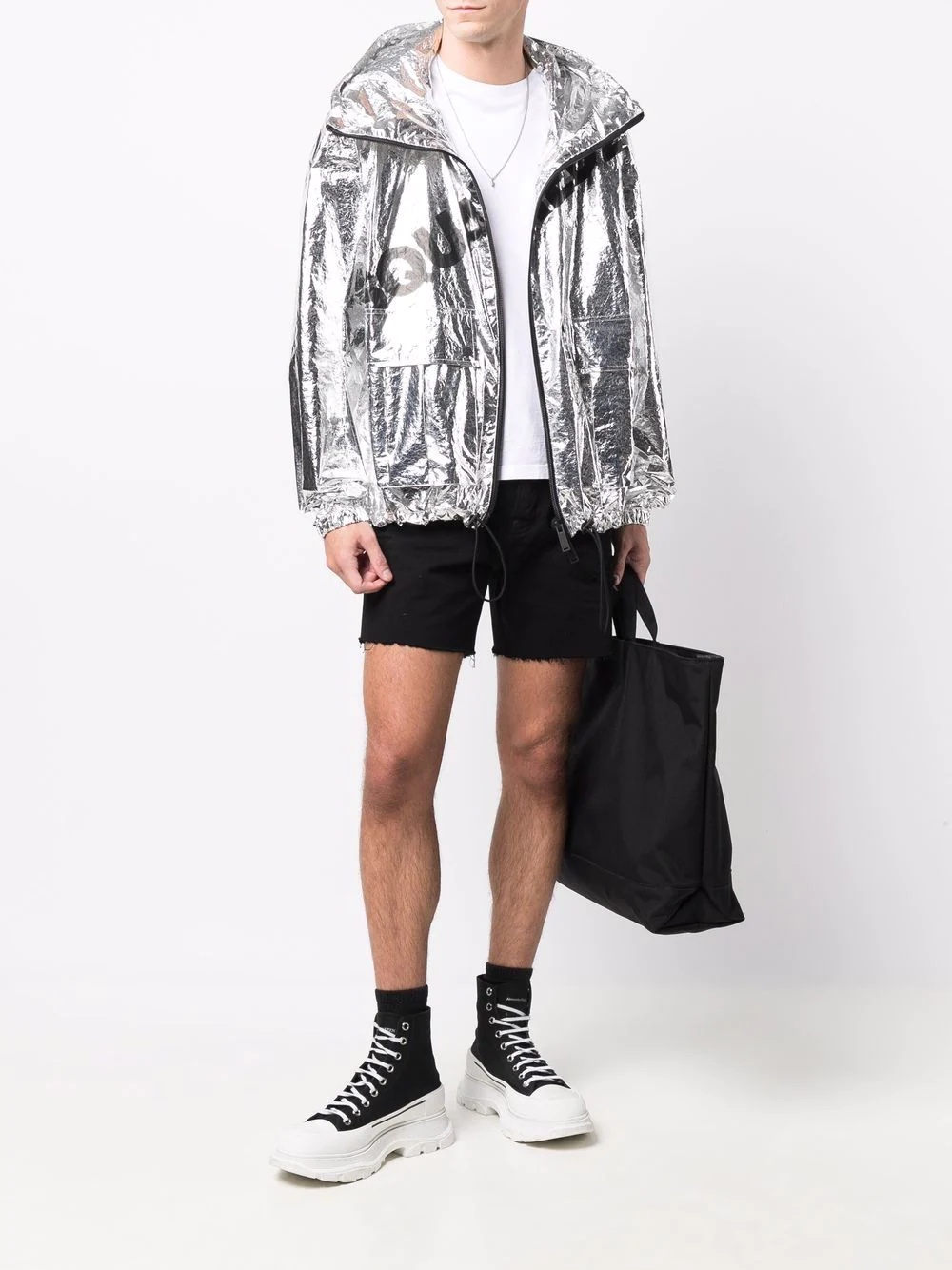 metallic logo-print hooded jacket - 2