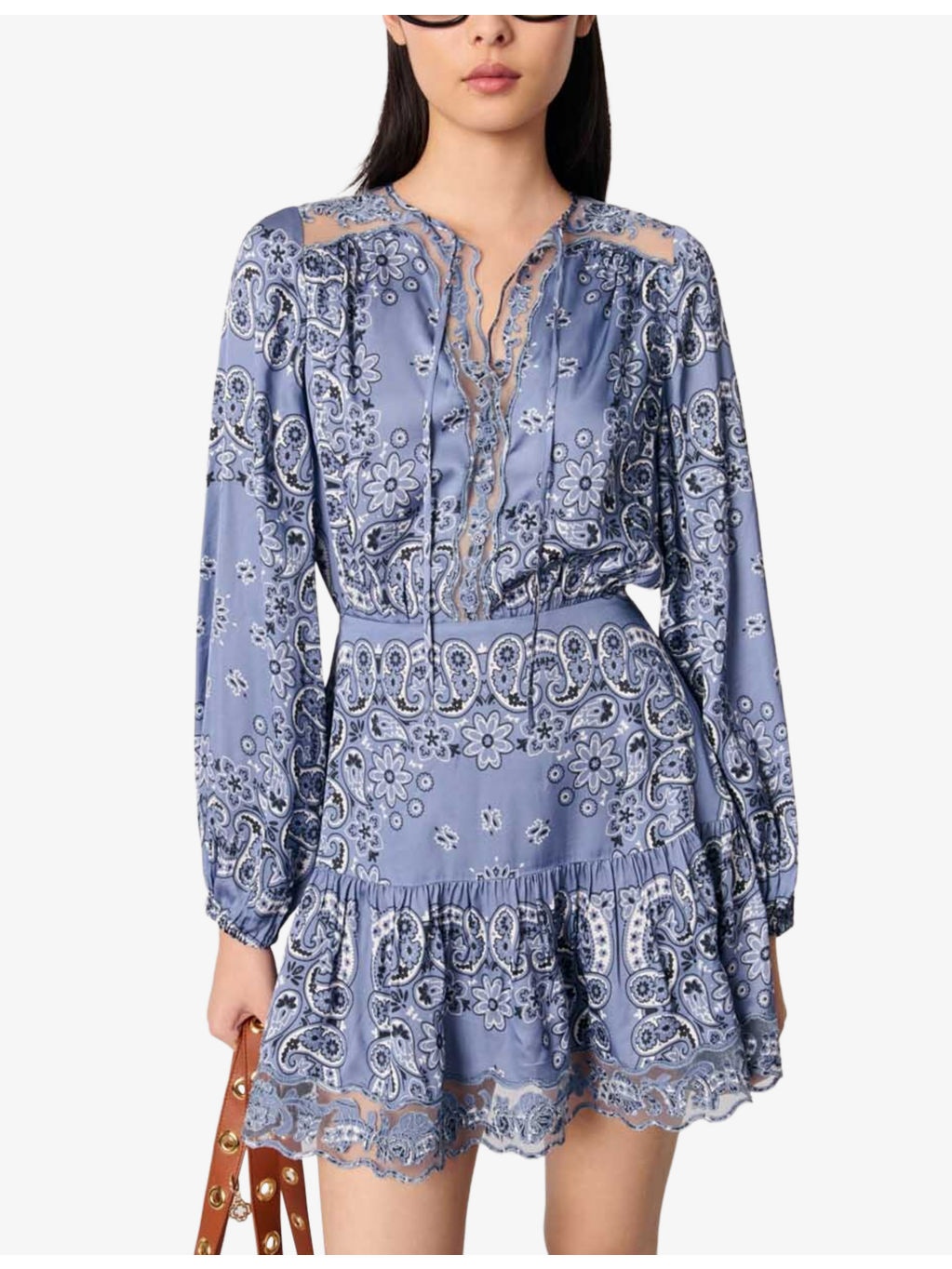 Bandana-Pattern Long-Sleeved Woven Mini Dress - 5