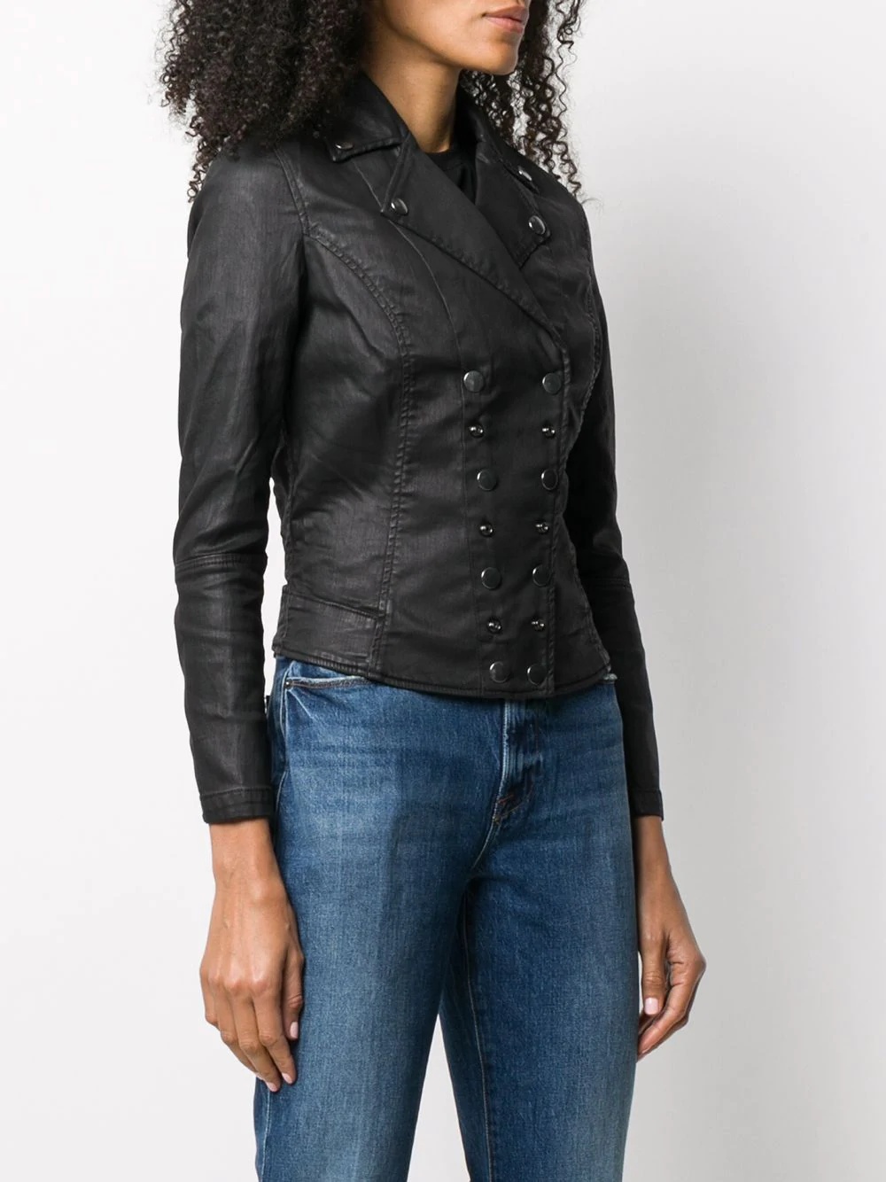 fitted cotton-leather jacket - 3