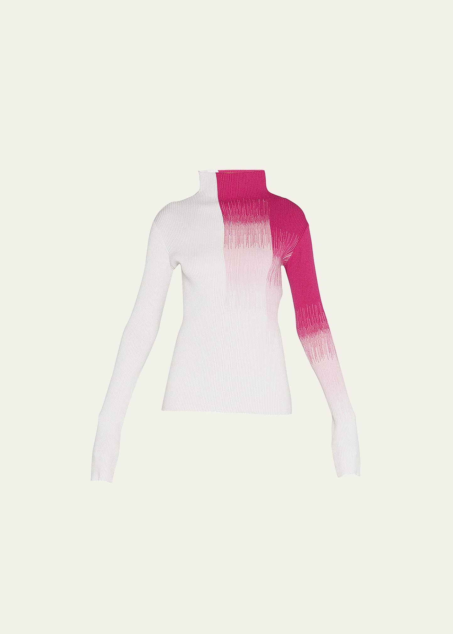Ribbed Turtleneck Sweater w/ Ombre Detail - 1