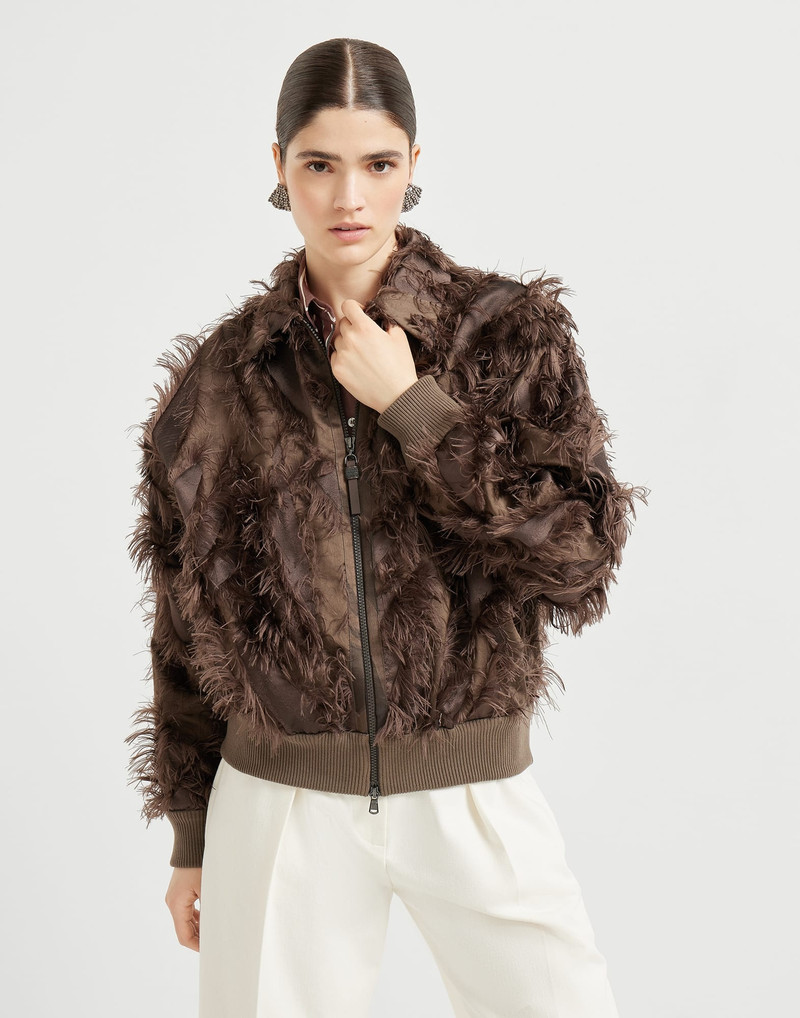 Dracaena fil coupé bomber jacket in techno cotton and silk with shiny zipper pull - 1