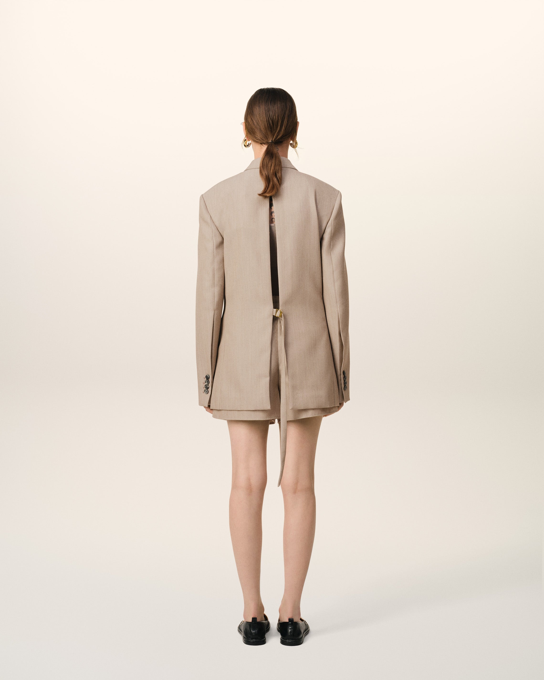 BEIGE WOOL BACK SLIT JACKET - 4