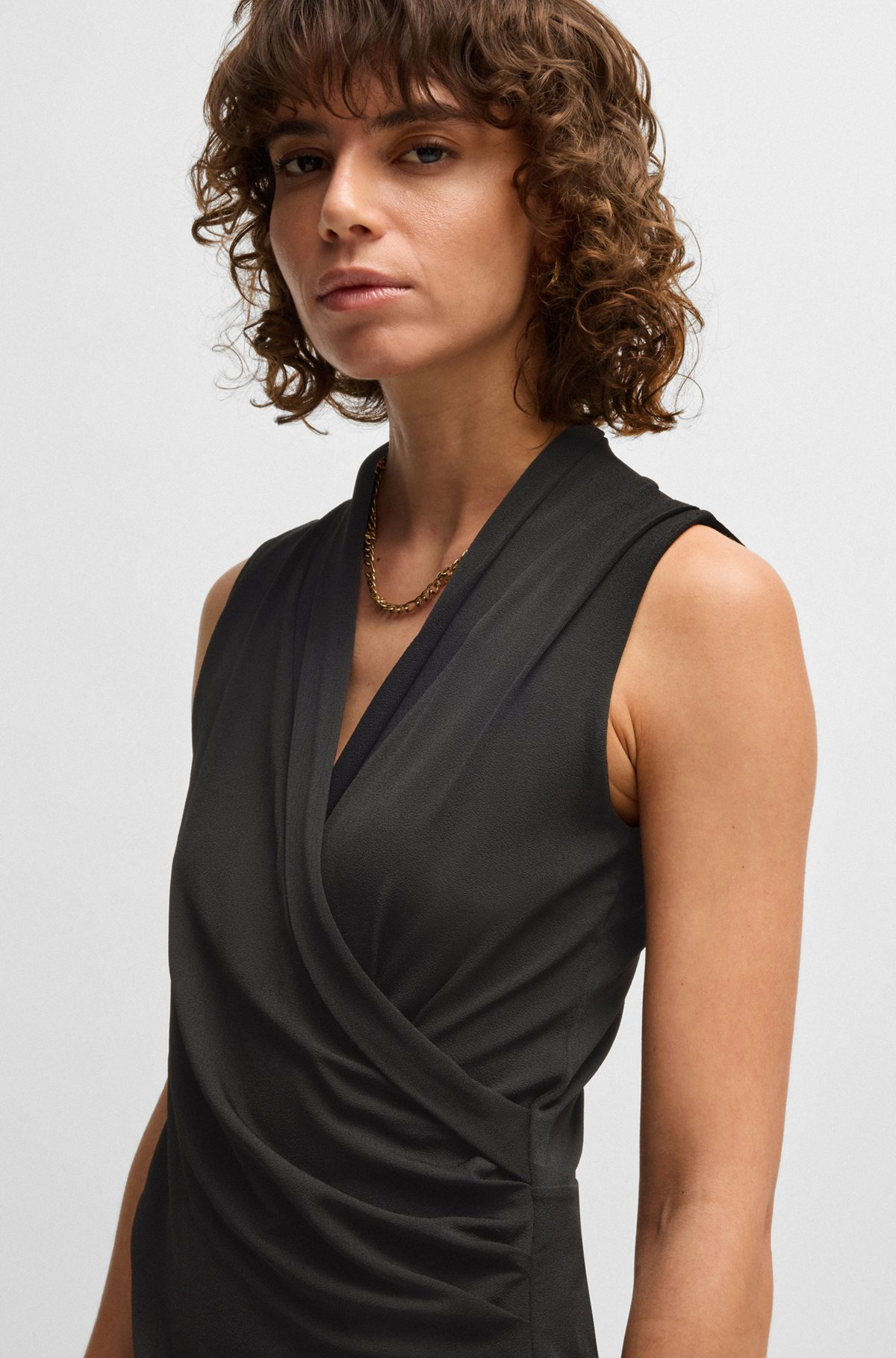 SLEEVELESS WRAP-FRONT TOP IN STRETCH CREPE - 5