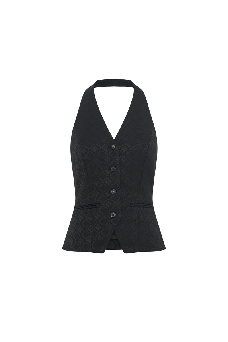 Moon Diamond Jacquard Tailoring Halterneck Top - 1