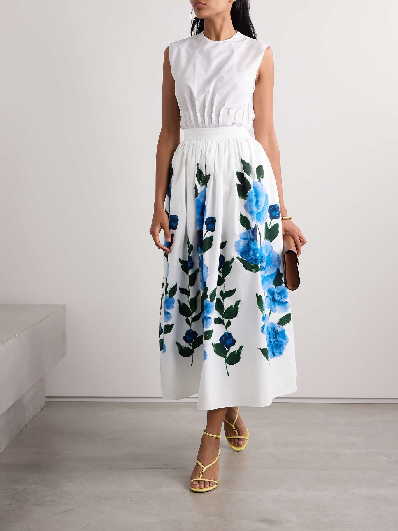 Gathered floral-print cotton-poplin midi skirt - 2