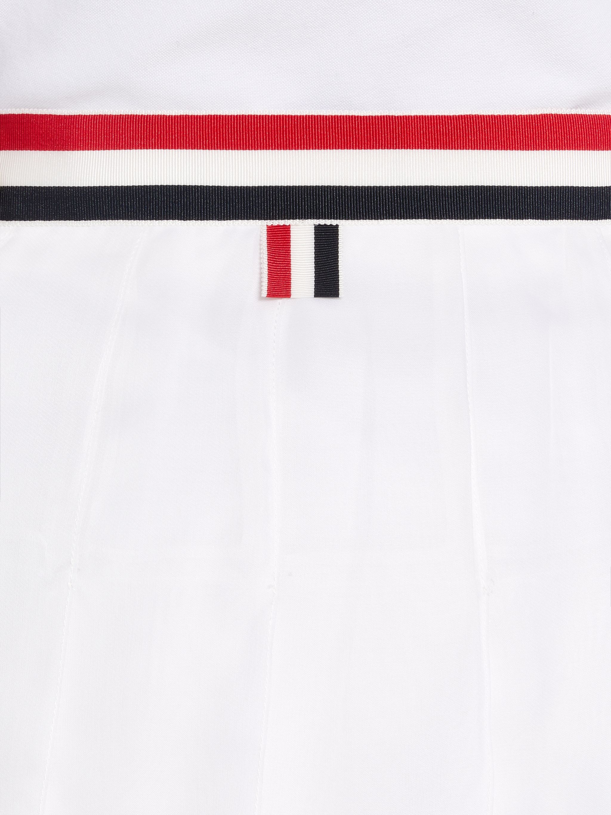 White Double Silk Organza Stripe Waistband Dropped Back Trouser Length Pleated Skirt - 6