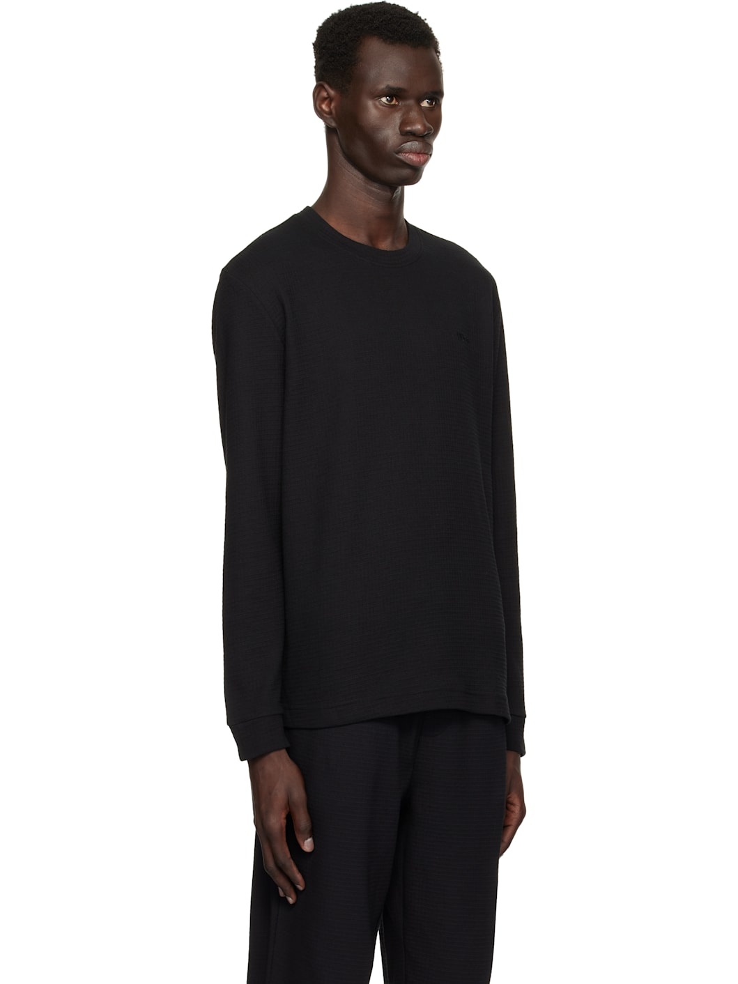 Black Cotton-Blend Embroidered Logo Long Sleeve T-shirt - 2