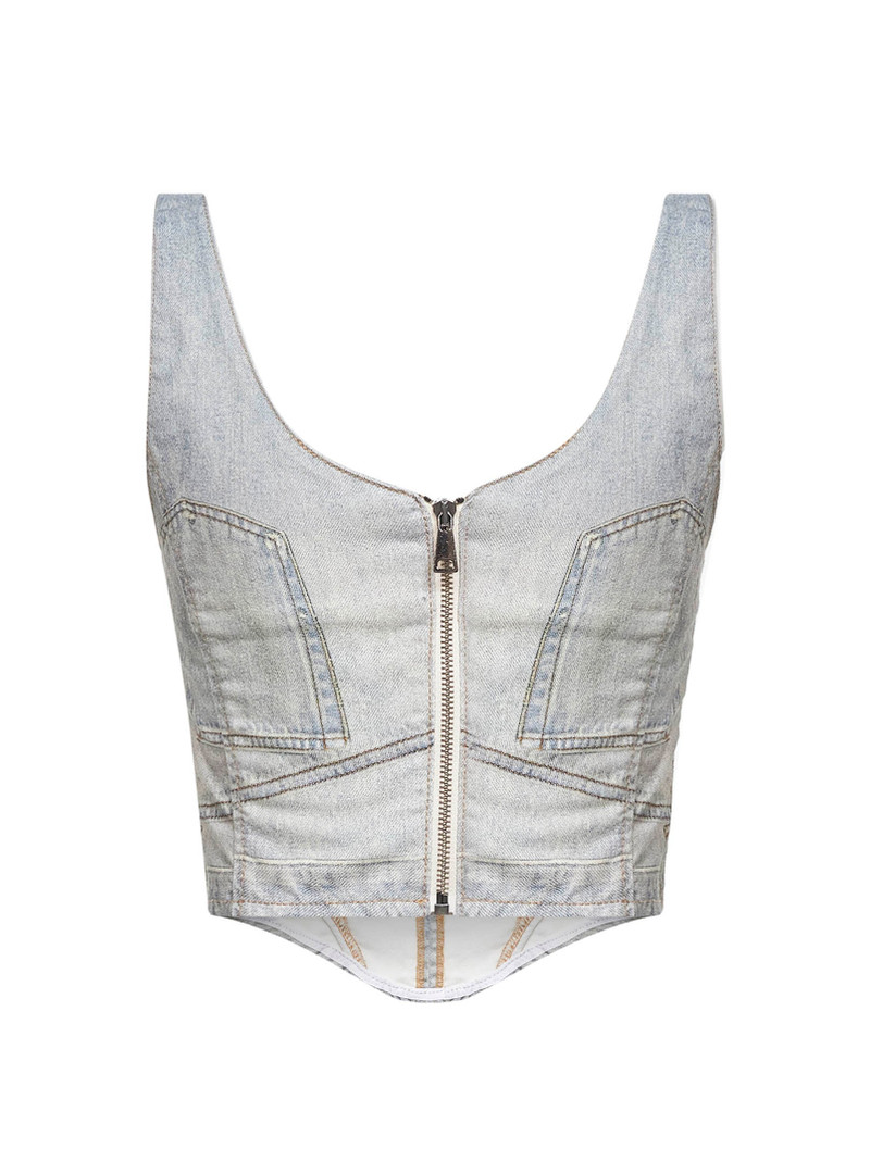 HAIKURE Beige denim trompe l'oeil-print Elsie corset top outlook