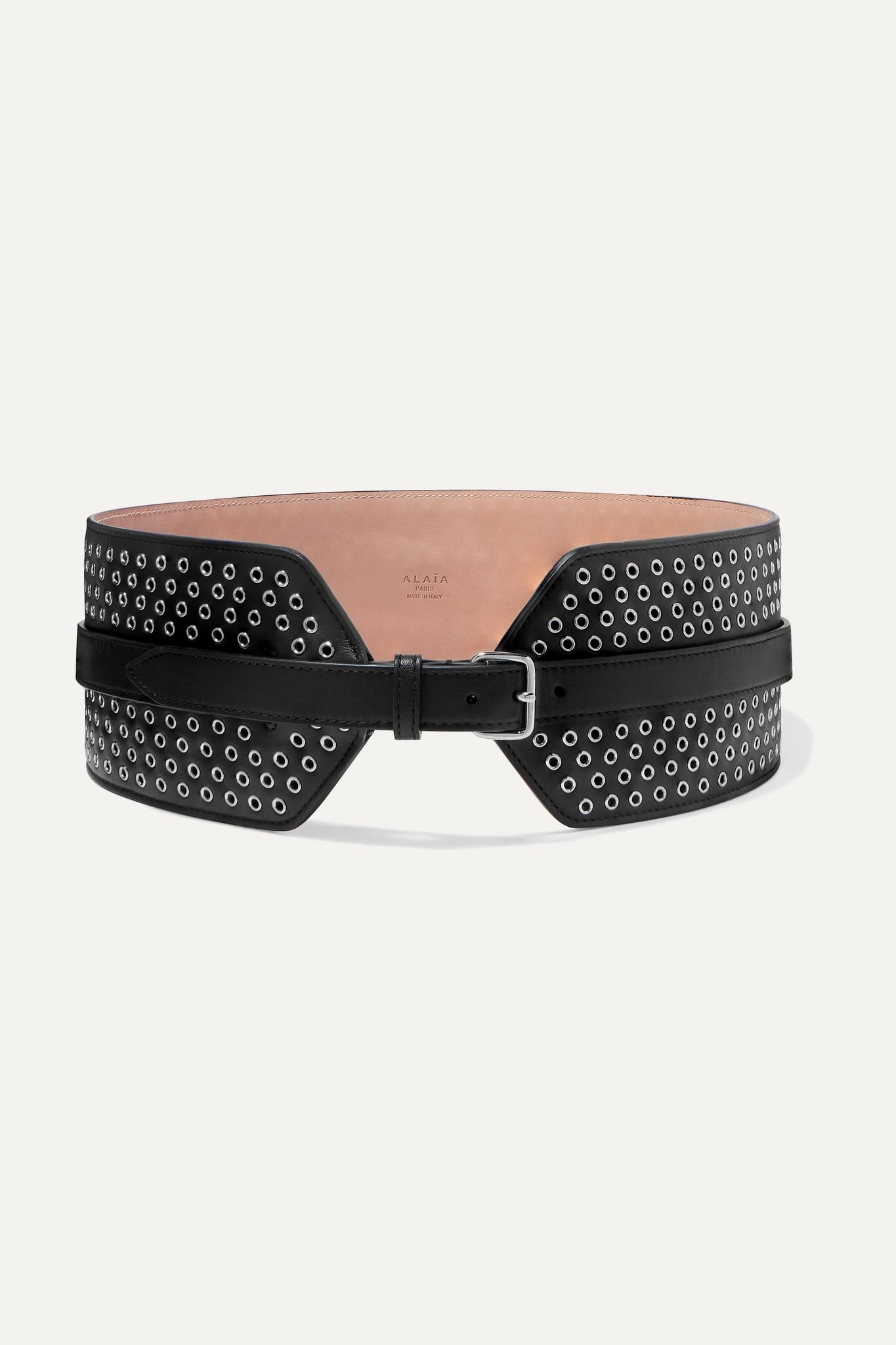 Eyelet-embellished leather waist belt - 1