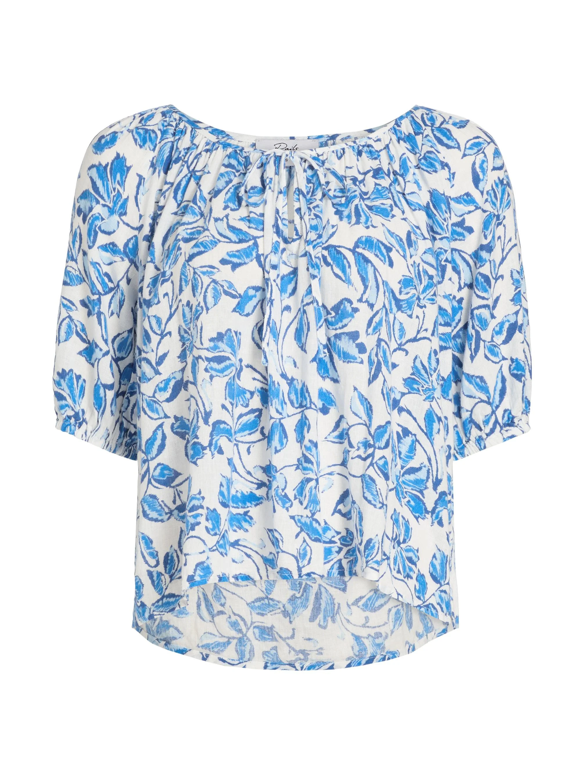 Women's Kirstie Botanical Print Linen-Blend Top - Azure Jasmine - 1