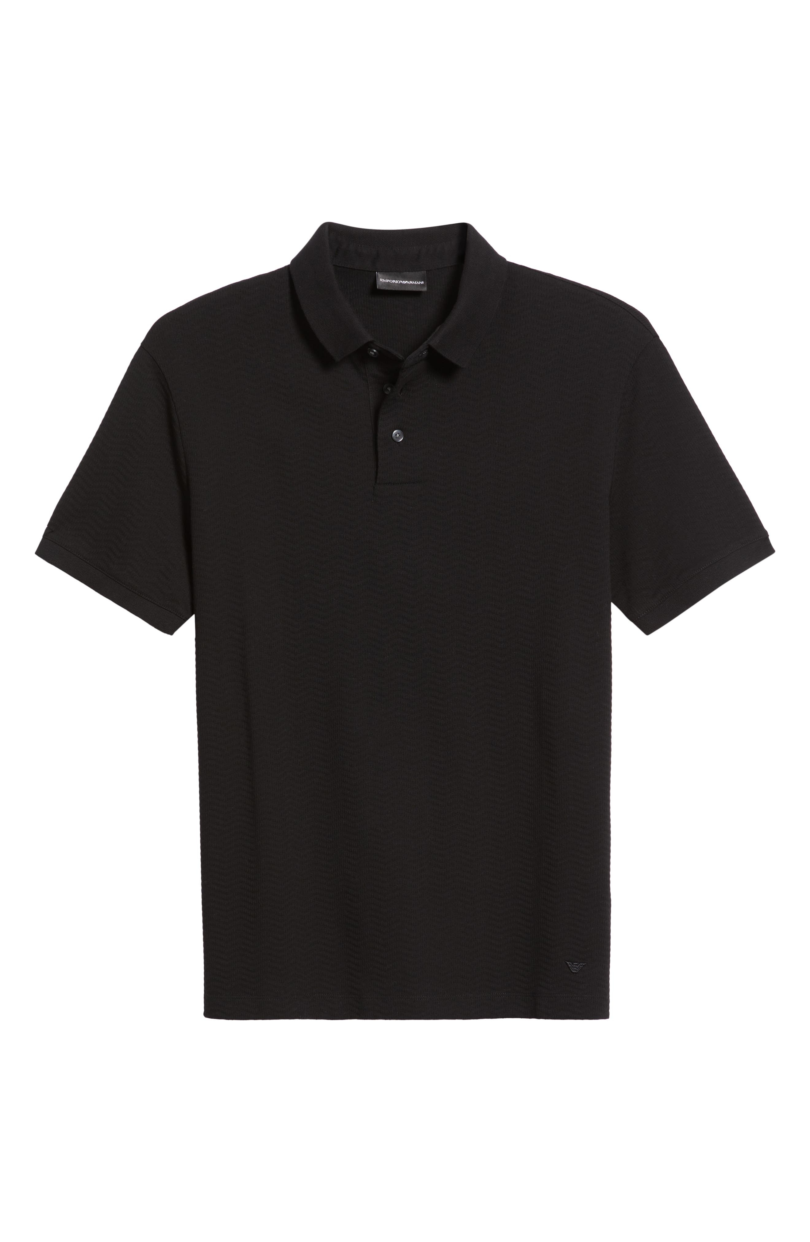 Emporio Armani Tonal Textured Wave Cotton Polo in Black at Nordstrom - 5