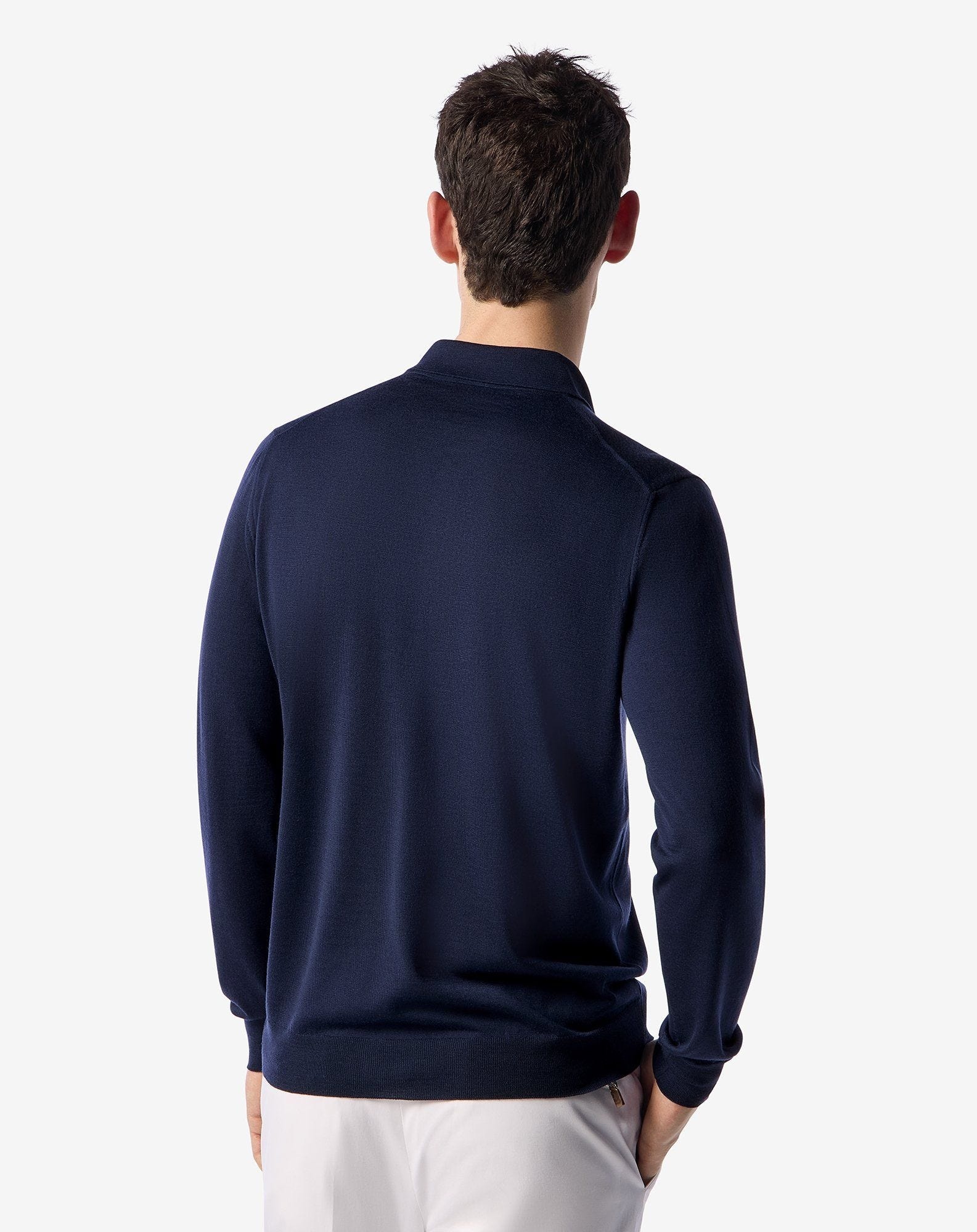 Pale blue ultra fine wool button-up polo - 3