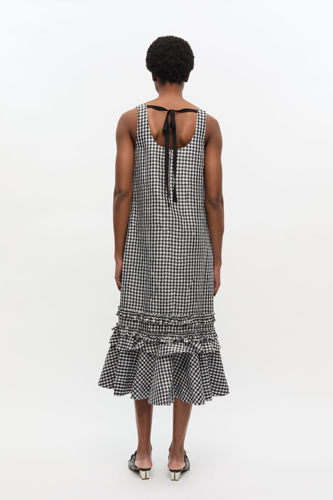 CRINKLED CHECK LONG DRESS - 3