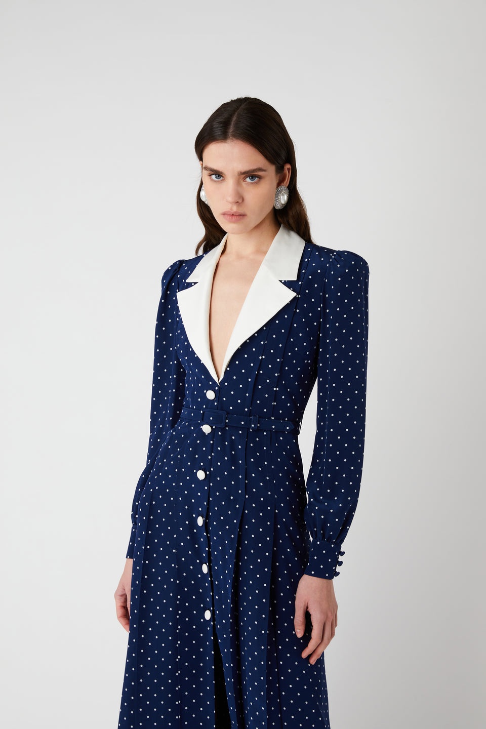 POLKA DOT PRINT DRESS WITH MIKADO COLLAR AND BELT - 6