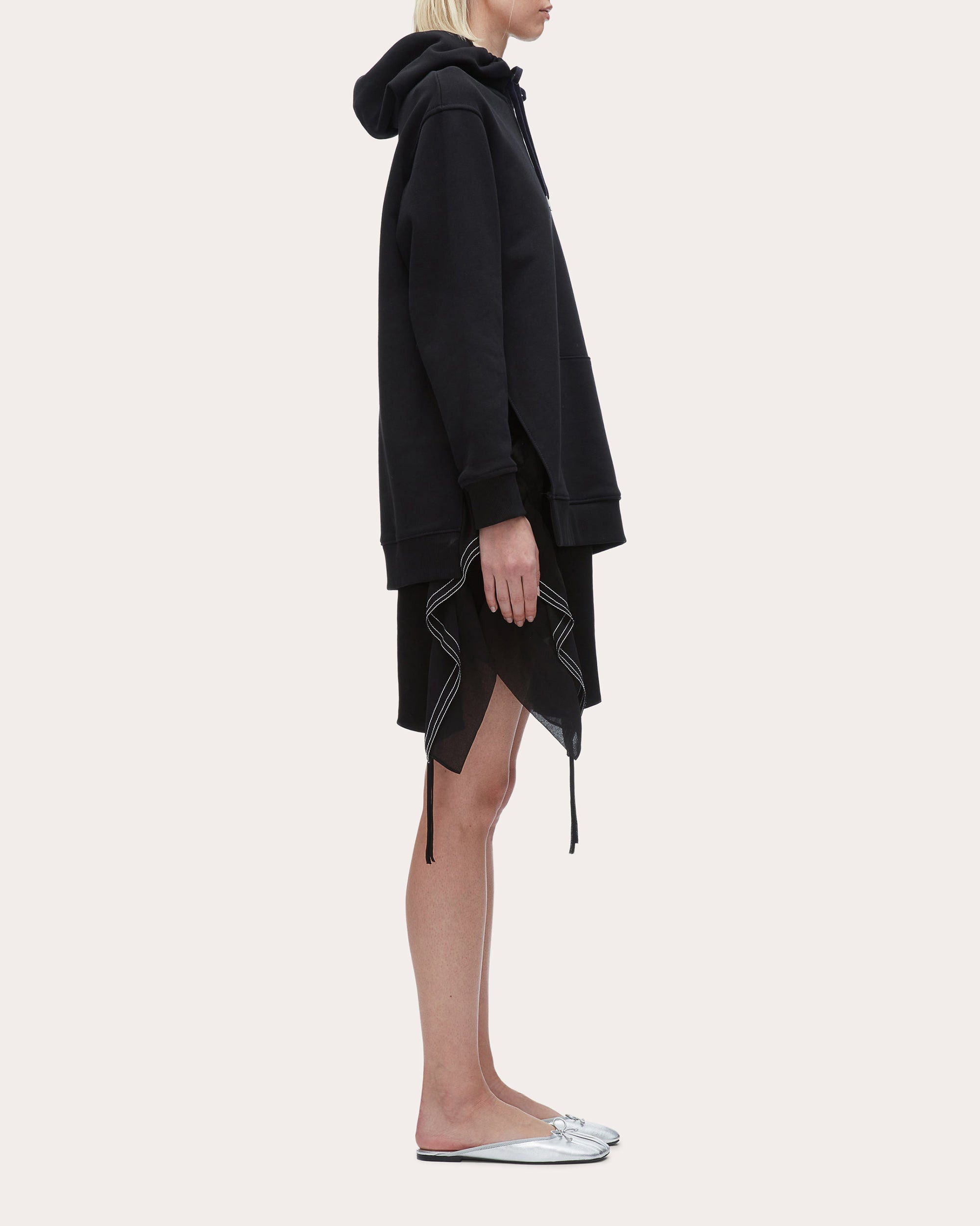 Hooded Layered Satin and Chiffon Trimmed Mini Dress - 3