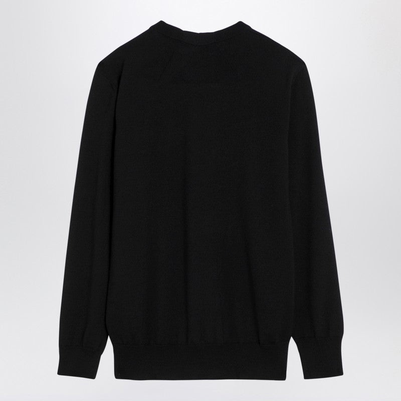 BLACK WOOL CREW-NECK SWEATER - 2