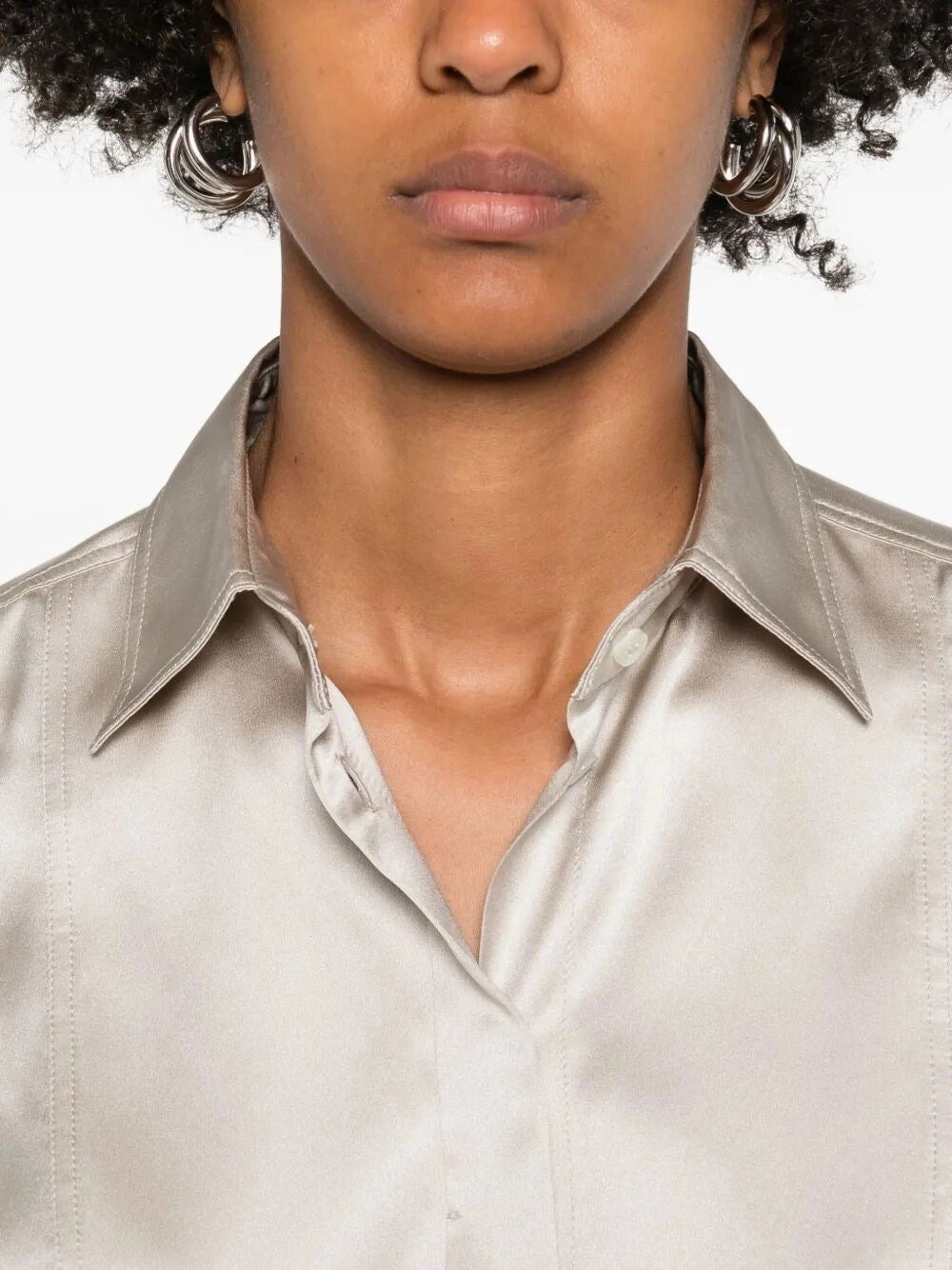 Brunello Cucinelli Women Satin Shirt With Monili - 4
