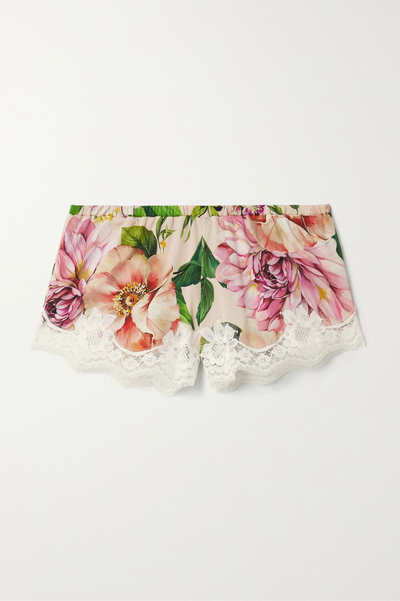 Lace-trimmed floral-print silk-blend pajama shorts - 1