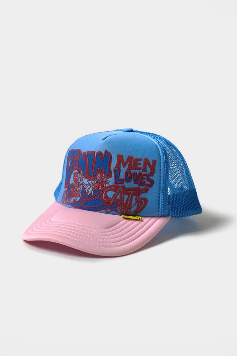 DENIM MEN LOVE CATS TRUCKER CAP - SAX/PINK 1