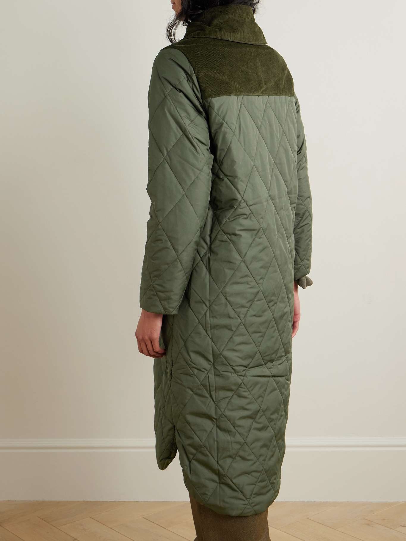 Malton corduroy-trimmed quilted padded shell coat Green - 4