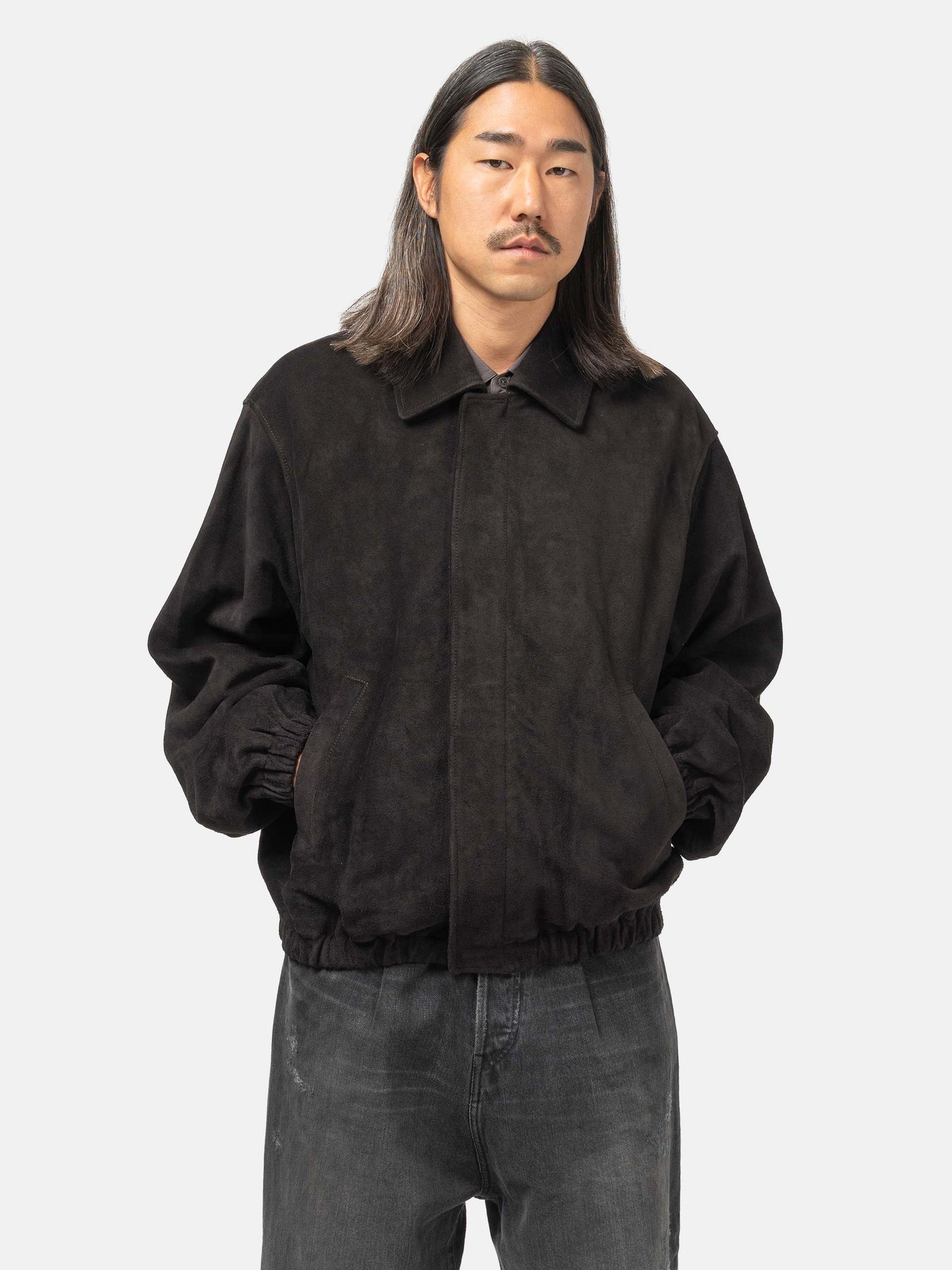 Cow Suede Zip Short Jacket Dark Brown - 4