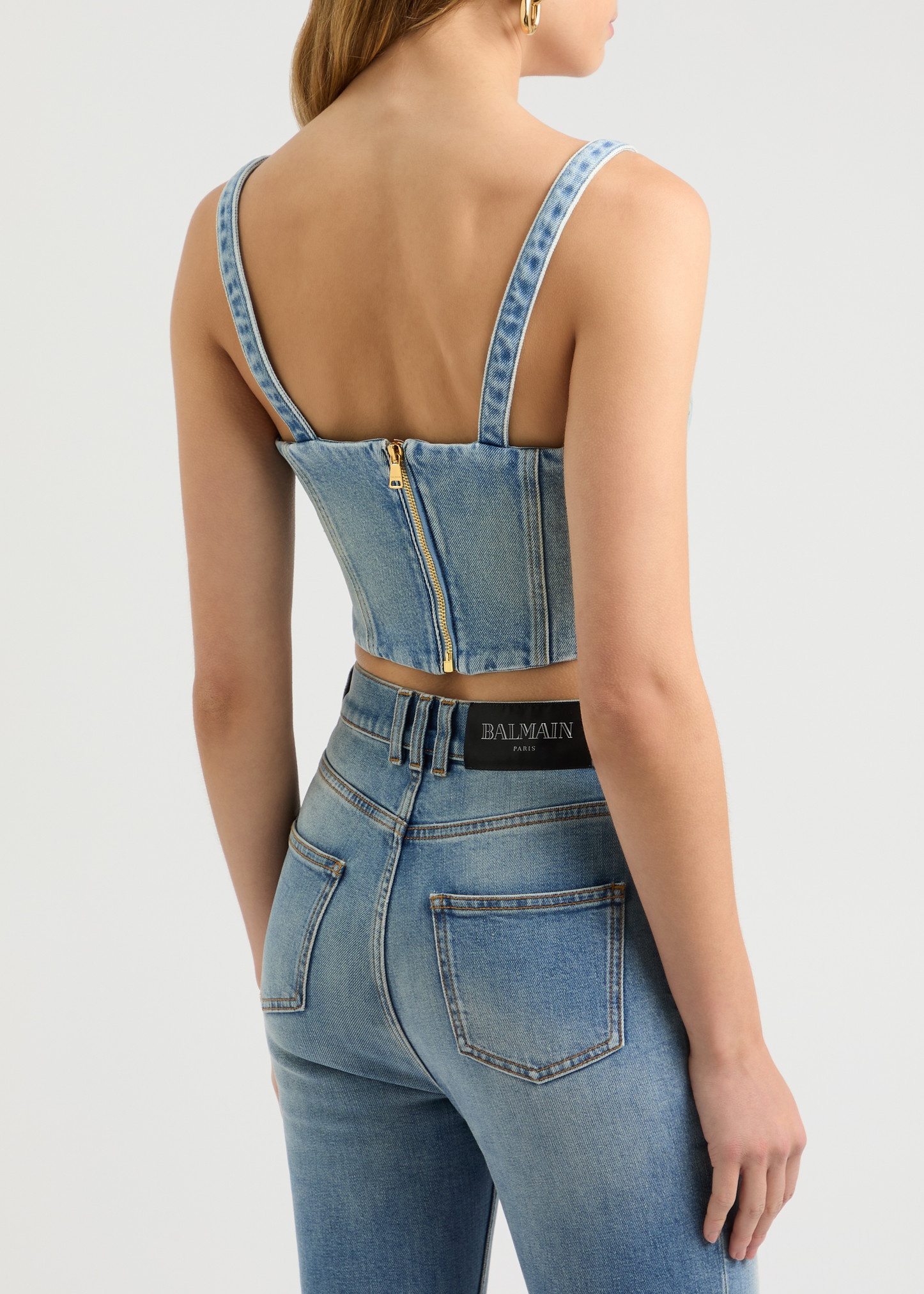 Cropped stretch-denim corset top - 3