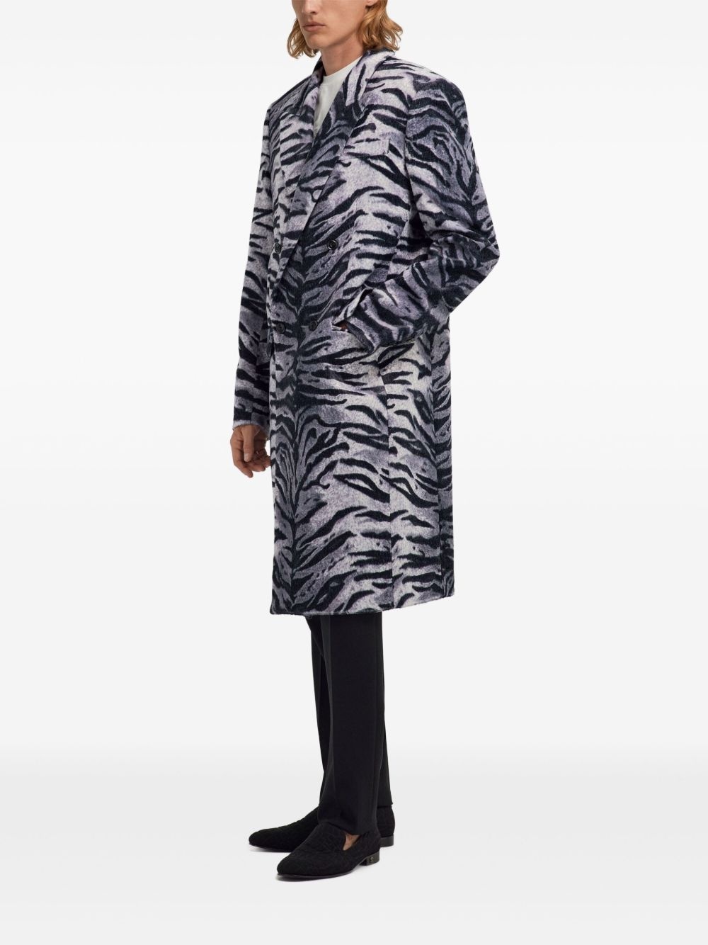 tiger-print double-breasted coat - 3