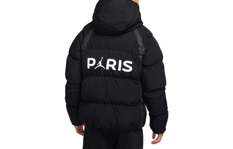 Men's Air Jordan Paris Saint-Germain Badge Hooded Loose Padded Black Jacket DB6495-010 - 2