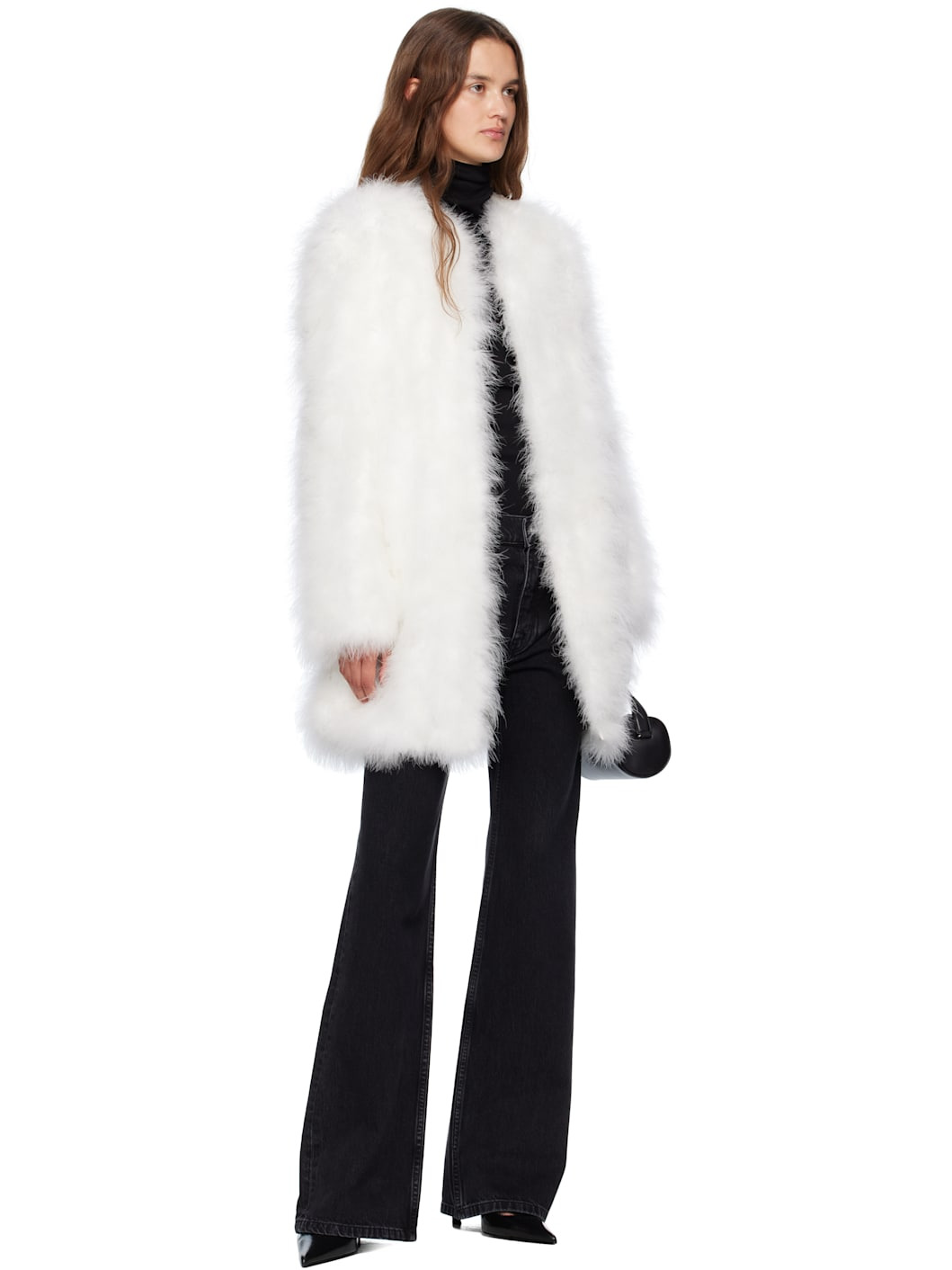 White Long Feather Coat - 4