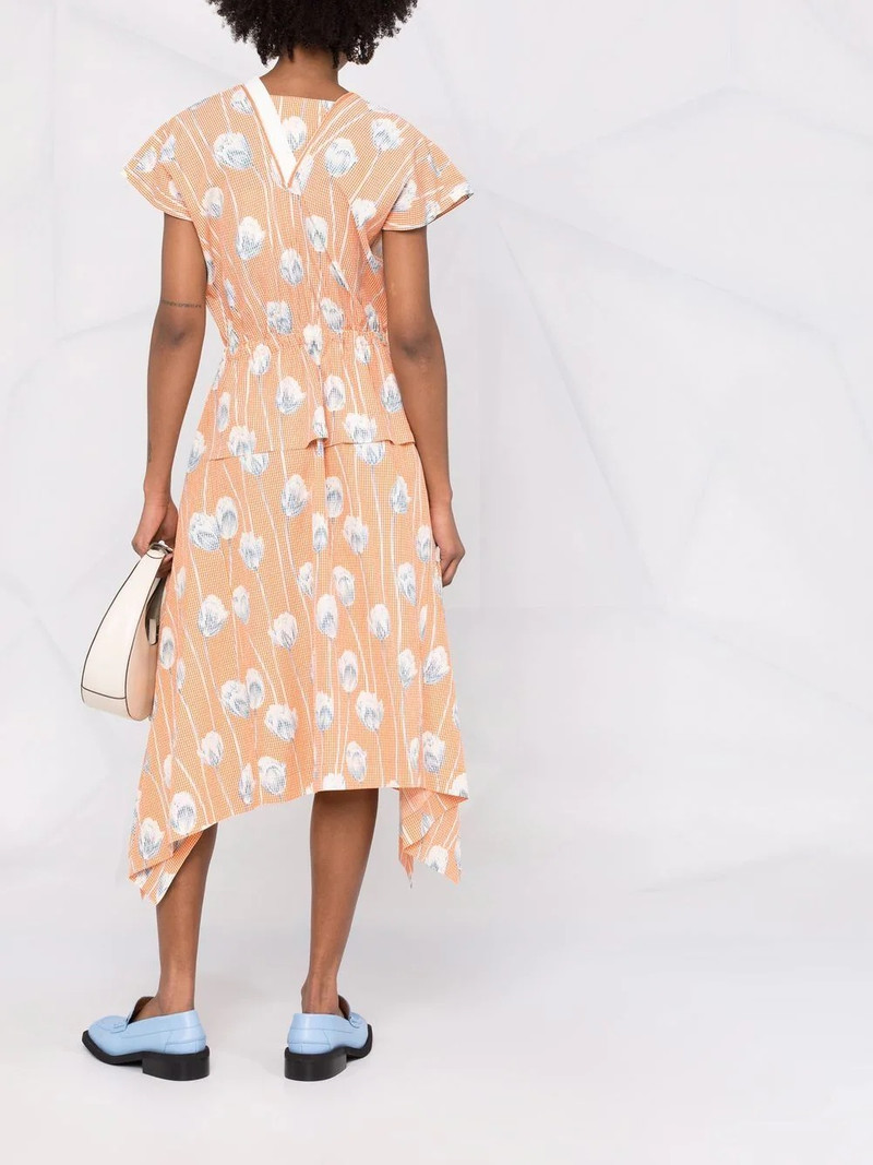 graphic-floral print gingham midi dress 4